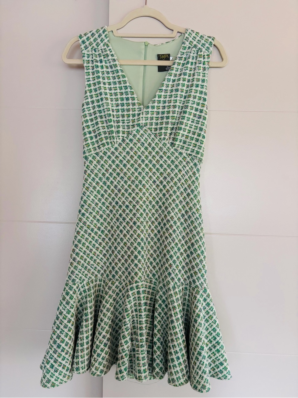 Taylor Green Patterned V-Neck Midi Dress